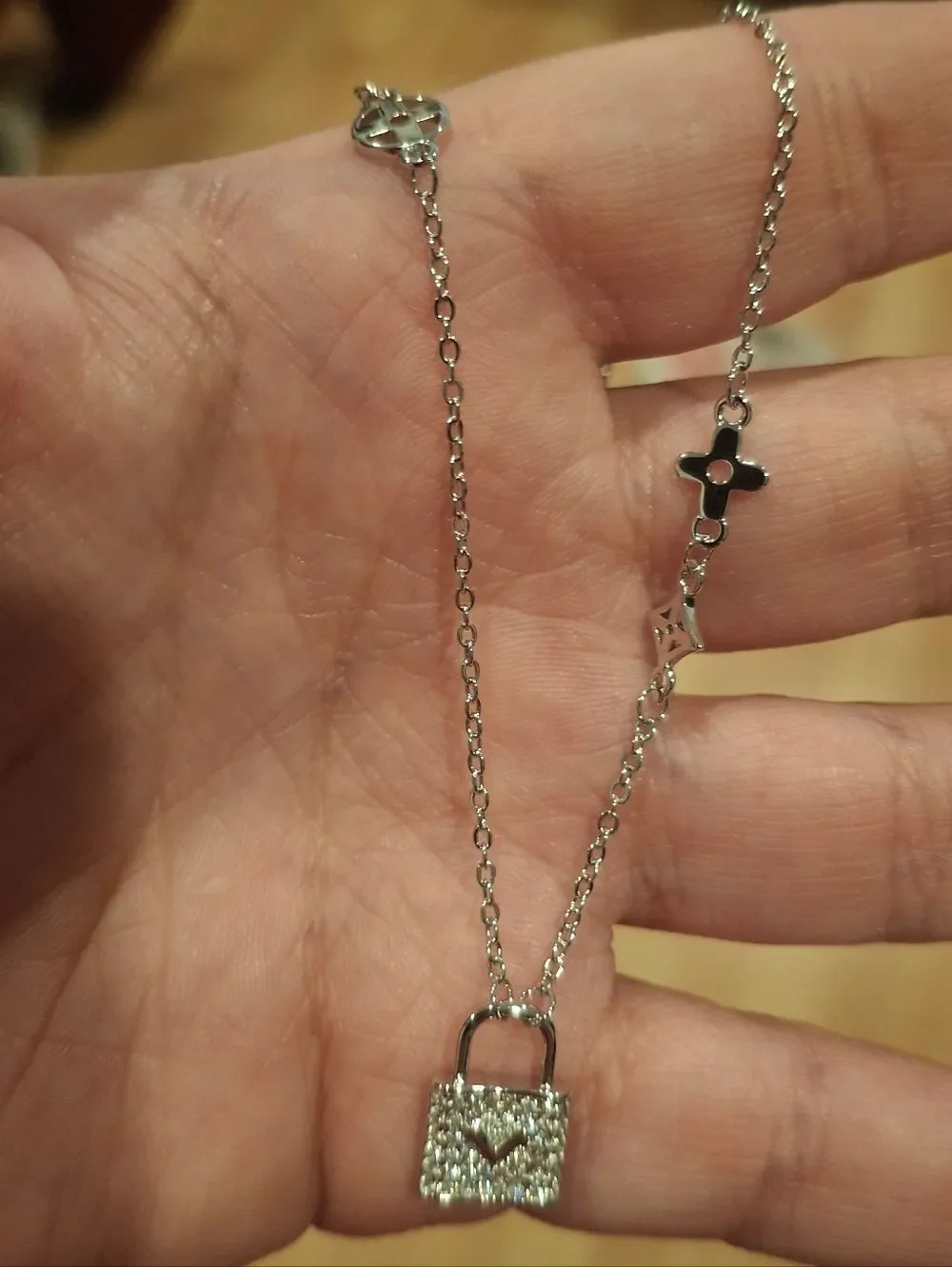 Silver Diamond V Lock Pendant Necklace